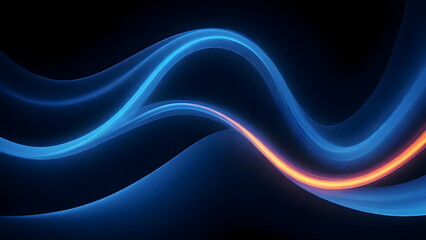Dynamic smooth silk wave blue gradient on black background - obrazy, fototapety, plakaty