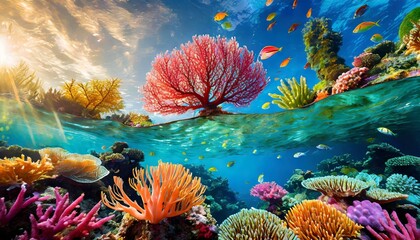 underwater scene that celebrates the rich biodiversity and vibrant colors of marine life - obrazy, fototapety, plakaty