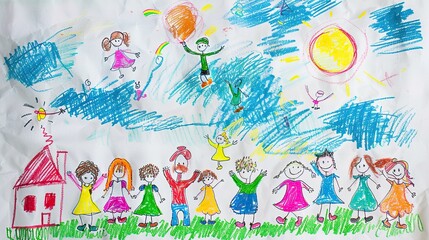 Obraz premium Conceptual Image of School Return: Colored Pencils and Kids' Drawings