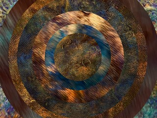 Abstract background with circles and arcs of blue and brown colors.