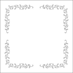 Black and white vegetal ornamental frame with bluebells, decorative border, corners for greeting cards, banners, business cards, invitations, menus. Isolated vector illustration.	

