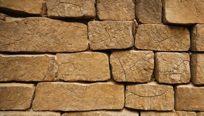 Close-up view of a stone wall showcasing various sizes of stones with natural tan colors and visible crack patterns, ideal for backgrounds or textures in design