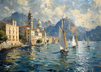 Oil painting, port city --ar 139:100 --stylize 750
