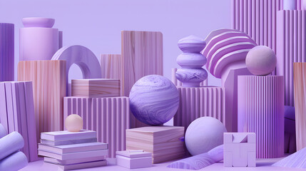 A composition of abstract shapes and objects made from wooden blocks