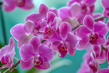 Fototapeta na wymiar Beautiful Purple Orchids Blooming Under a Bright Blue Sky in a Serene Floral Landscape Environment