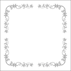 Elegant black and white vegetal ornamental frame, decorative border, corners for greeting cards, banners, business cards, invitations, menus. Isolated vector illustration.	
