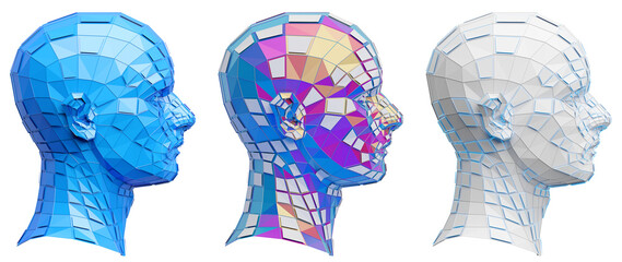 Set of abstract colorful heads, 3d render