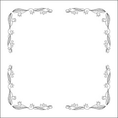 Black and white vegetal ornamental frame with lily of the valley, decorative border, corners for greeting cards, banners, business cards, invitations, menus. Isolated vector illustration.	
