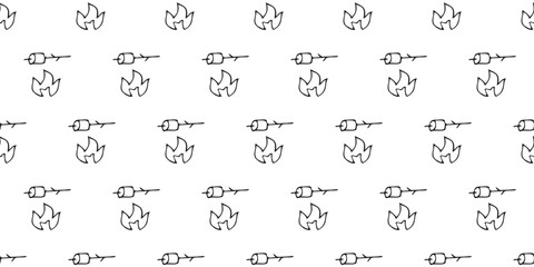 the pattern. seamless pattern. drawing. doodle. camping. trip. textiles. background. black lines. fire. nature. food. barbecue. fishing. a beautiful pattern. seamless.