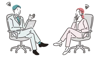 Selbstklebende Fototapeten 椅子に座って会話をするビジネスパーソンの男女ネガティブイメージ © gugu