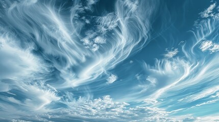 Whimsical cirrus clouds in a blue sky - obrazy, fototapety, plakaty