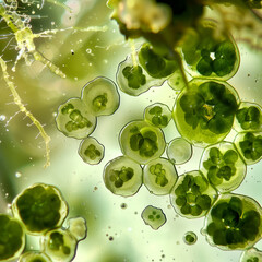 Green plant cells are magnified 200 times.