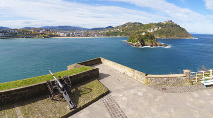 Mount Urgull.  La Concha Bay as seen from Mount Urgull in the city of Donostia - San Sebastian, Basque Country.