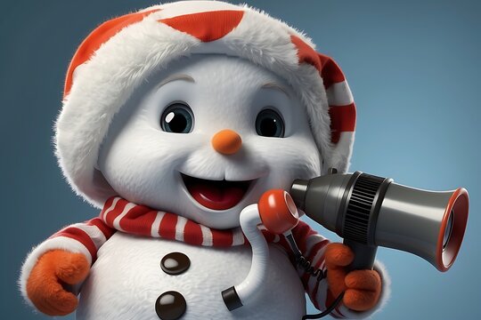 Snowman holding a megaphone