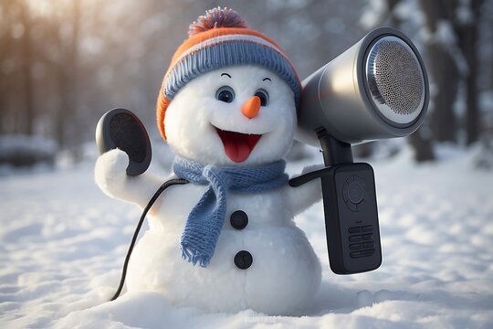 Snowman holding a megaphone
