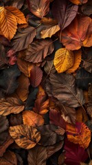 Fototapeta premium Rich tapestry of fallen autumn leaves in various shades and shapes