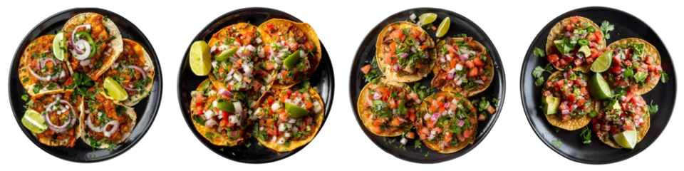 Foto op Plexiglas Collection of Tostadas on black plate cutout png isolated on white or transparent background © muhamad