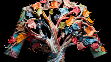 Obraz na płótnie Canvas Vibrant and whimsical tree adorned with 80s inspired floral patterns and bright colors
