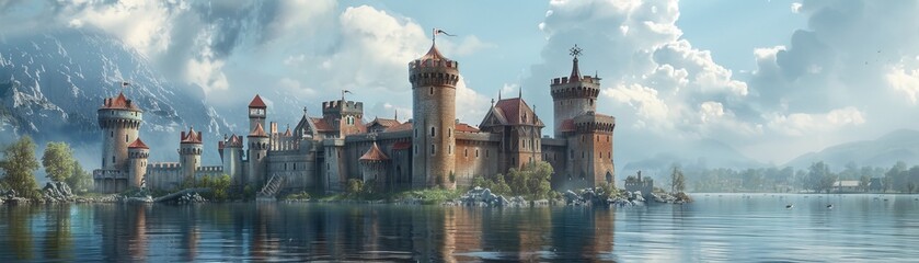 Cyber-secured castles with digital moats - obrazy, fototapety, plakaty