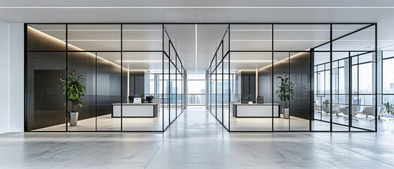 Modern Office Space with Clean Lines and Sleek Design, A Productive Environment with Natural Light