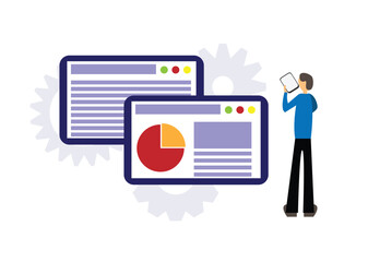 Businessman Checking Sales Graph. Doing business and marketing strategies concept vector
