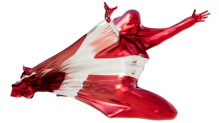 Dynamic Sculpture Draped in Danish Flag Colors in Motion on Black Background