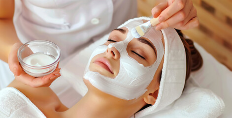 woman applying facial mask on face