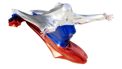 Abstract Figure Draped in the Rich Colors of the Russian Flag in Motion