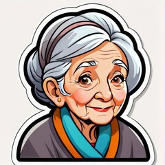 Cartoon illustration of an old lady looking at the camera. Clip art. Sticker