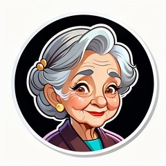 Portrait of smiling elderly woman. Cartoon style illustration. Sticker