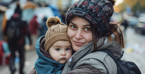 Obraz premium mother and child in winter