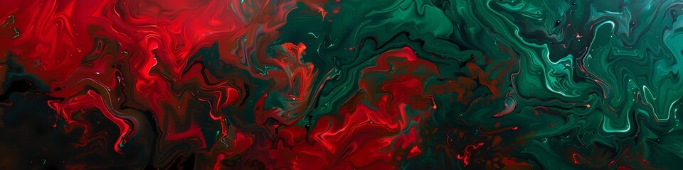 Crimson red and deep emerald green merge, painting an abstract portrait of passion and nature.