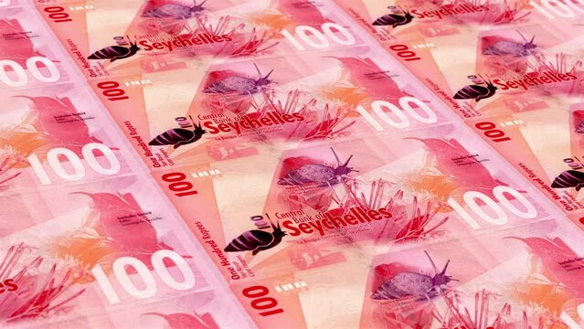 Seychelles Seychellois Rupee 100 Banknotes Money Printing House, Printing One Hundred Seychellois Rupee, Printing Press Machine Print out Seychellois Rupee, Being printed by currency press machine 100