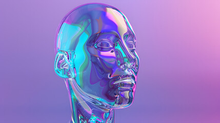 A transparent glass figure with an elegant head and neck on a navy-indigo gradient background