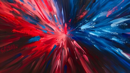 Crimson red and electric blue burst forth, creating a bold and dynamic abstract display reminiscent of a vibrant light show.
