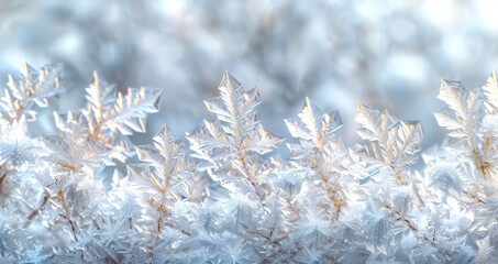   Snowflakes atop snow pile with blue-white backdrop