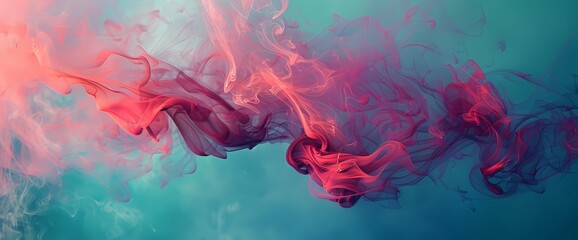 Crimson smoke dancing in ethereal patterns against a vibrant azure backdrop.
