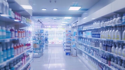 A bright and spacious 24-hour pharmacy interior with aisles of products and helpful signage,