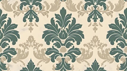Serene Seafoam Green Damask Pattern on Light Green Background: Nature-inspired Elegance, Hand Edited Generative AI






