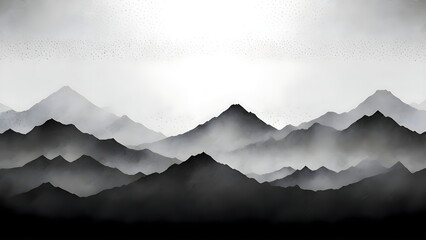 Japanese ink black painting water of mountains on paper texture.