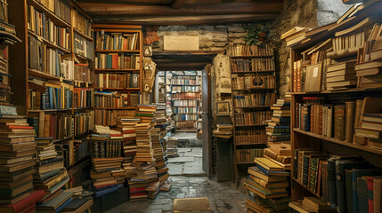 Fototapeta premium An old bookstore filled with antique books