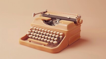 3D render clay style of a vintage typewriter, isolated on pure solid soft beige background, soft pastel