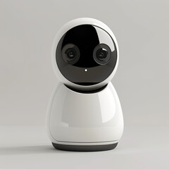 An artistic and sleek frontfacing webcam design depicted in a clean, minimalistic style with a neutral white background
