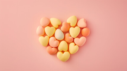 Obraz premium Colorful easter eggs shaped like heart on buttercream background
