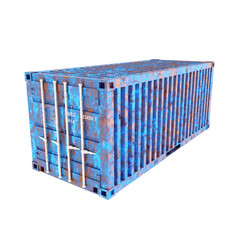 Rusty blue freight container isolated on white background.3d-rendering
