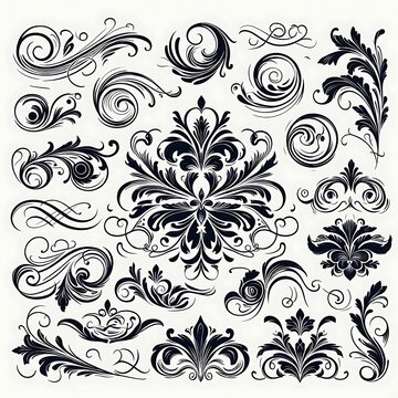 Ornate vintage design frame elements with calligraphy swirls, swashes vector