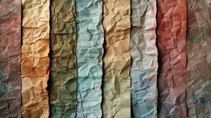 Vibrant crinkled paper strips in a range of colors create an artistic textured background