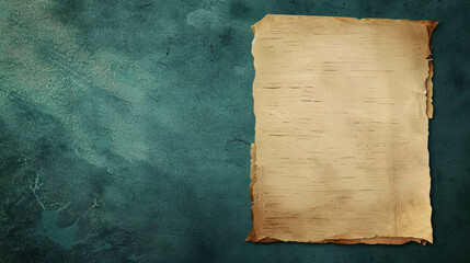 Aged, textured parchment on a dark green background, evoking a vintage feel. - obrazy, fototapety, plakaty