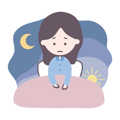 睡眠障害や不眠症で困っている女性のイラスト