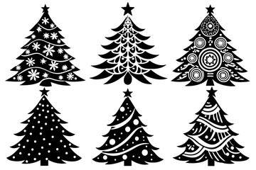collection-6-set-of-christmas-tree-vector illustration 